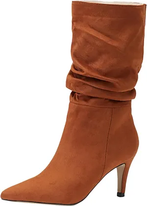 2023 Fall High Heeled Suede Mid Heeled Sexy Pointed Toe Fashion Boots Women's Shoes Women's Tall Boots Wide Calf Cowboy