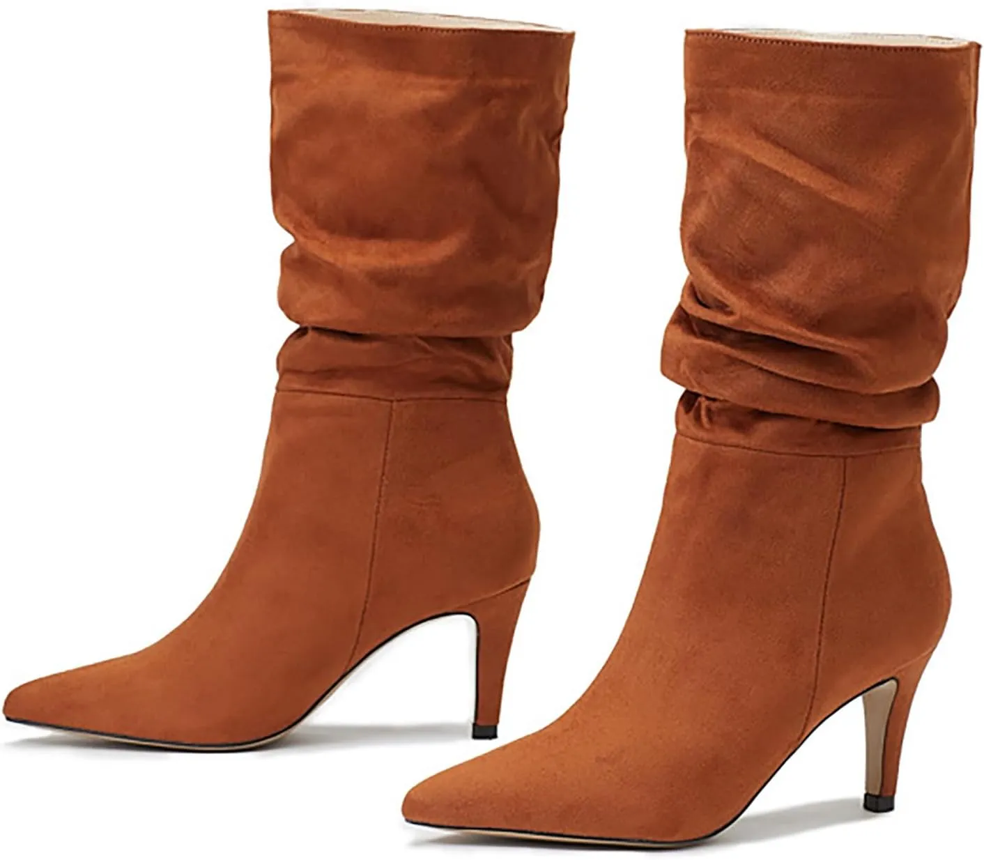 2023 Fall High Heeled Suede Mid Heeled Sexy Pointed Toe Fashion Boots Women's Shoes Women's Tall Boots Wide Calf Cowboy