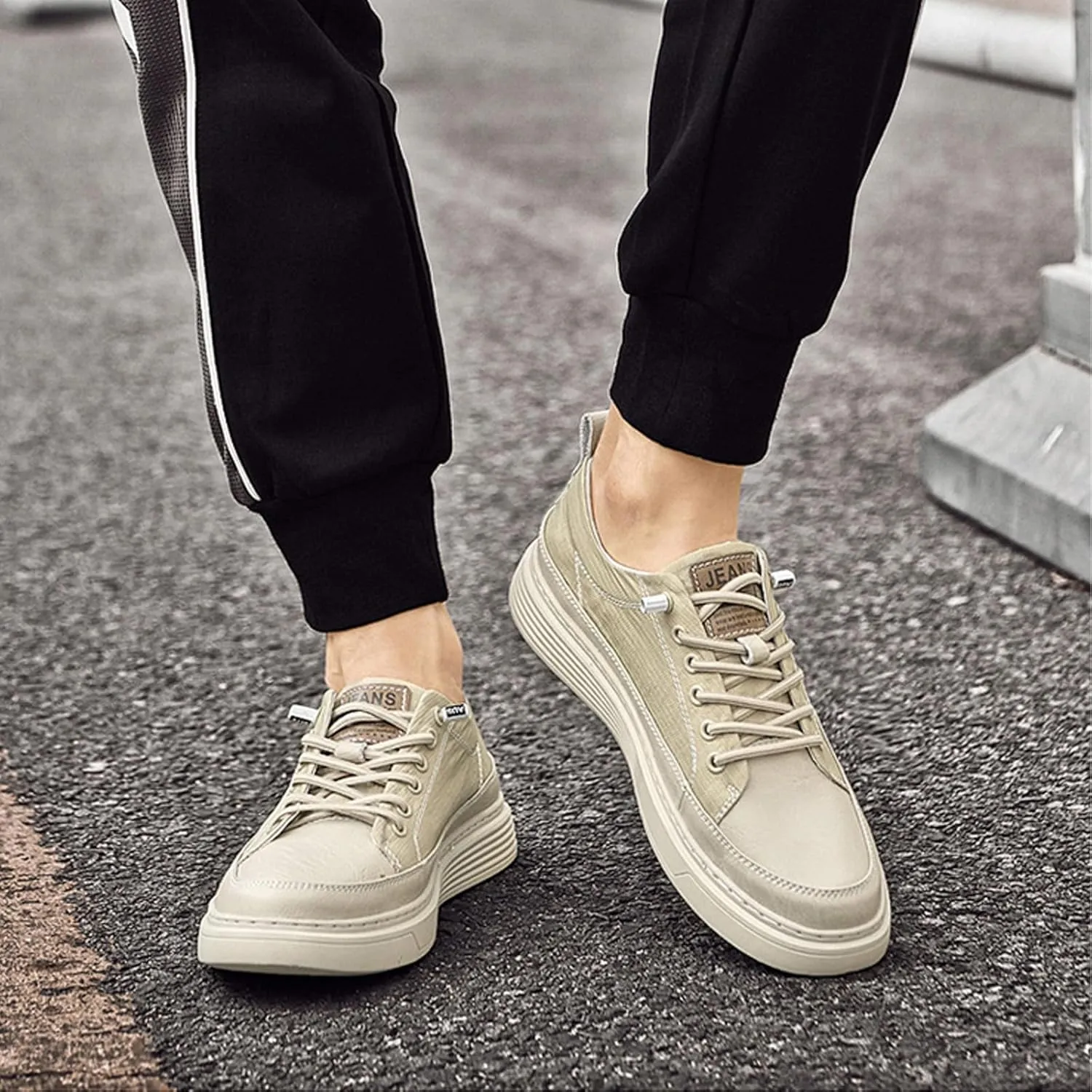 Aceptolcom Men's Invisible Height Increasing Elevator Shoes Height Sneakers Leather Casual Shoes with Height Increase Insoles