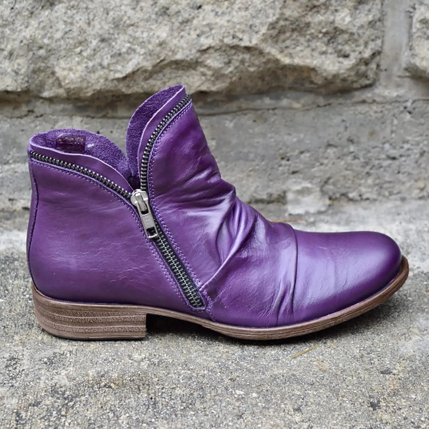 AMDBEL Cowboy Boots For Women Short, Arch Support Low Heel Fashion Lace Up Zipper Booties Slip On Leather Short Booties