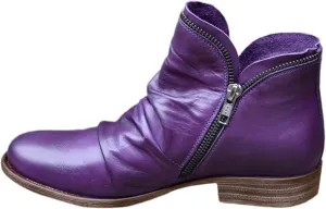 AMDBEL Cowboy Boots For Women Short, Arch Support Low Heel Fashion Lace Up Zipper Booties Slip On Leather Short Booties