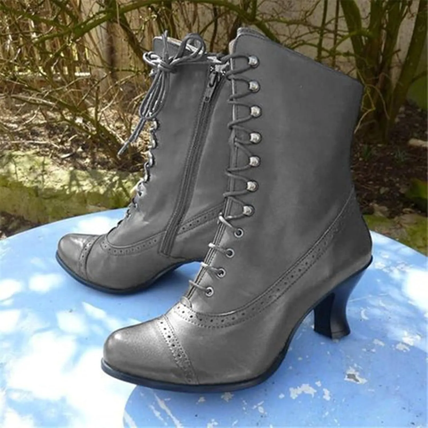 AMDBEL Cowboy Boots for Women, Snow Boots For Women Round Toe Zipper Flat Mid Boots Winter Warm Buckle Strap Snow Boots
