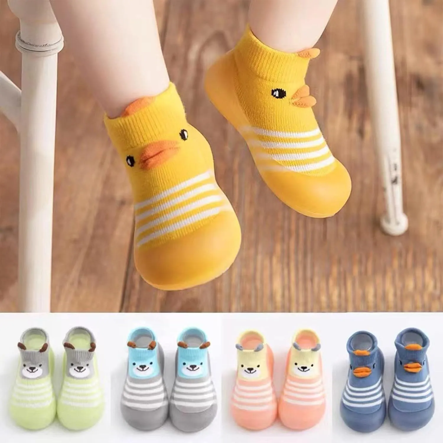 Baby Shoes Toddler Cartoon Duck Bear Non-Slip Walking Shoes Newborn Soft Rubber Sole Slippers for Boys Girls