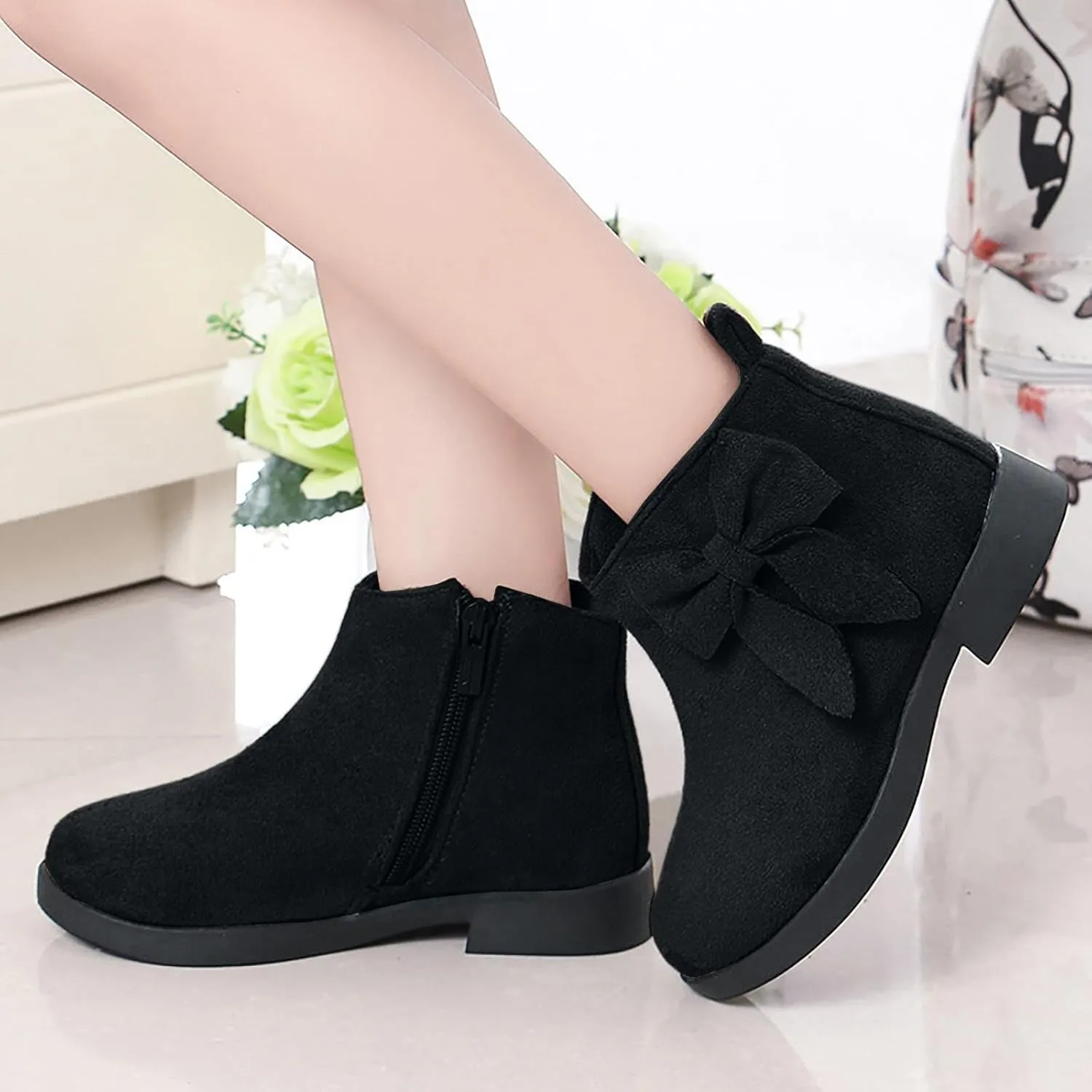 Boots for Girls Girl Non Slip Boots Kids Ankle Boots Warm Side Zipper Low Heel Short Booties Snow Outdoor Shoes