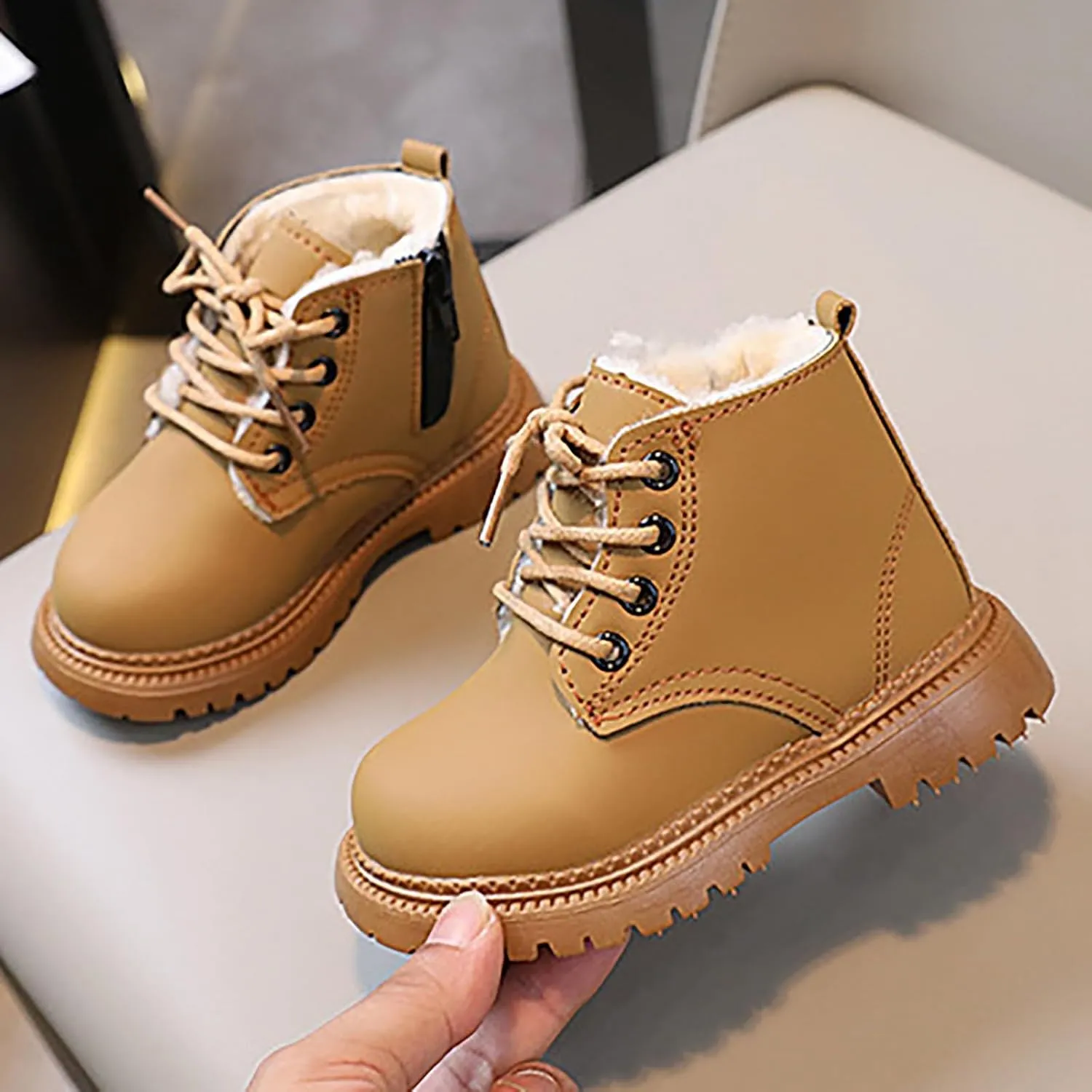 Boots for Girls, Girls Autumn Fashion Work Boots Leather Lace-Up British Boots Fashion Soft Flat Ankle Snow Boots