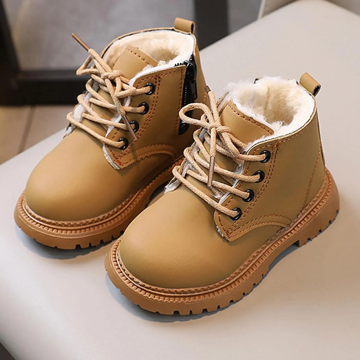 Boots for Girls, Girls Autumn Fashion Work Boots Leather Lace-Up British Boots Fashion Soft Flat Ankle Snow Boots