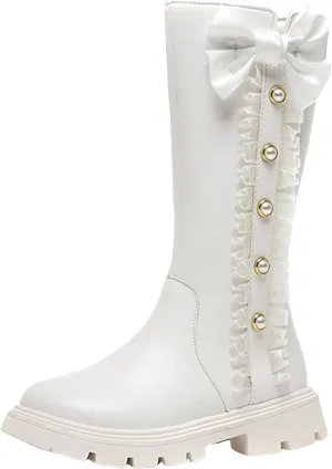Boots for Girls, Girls Cute High Heel Kawaii Lace-up Lolita Boots with Zipper Sweet Knee High Knight Mid Calf Boots