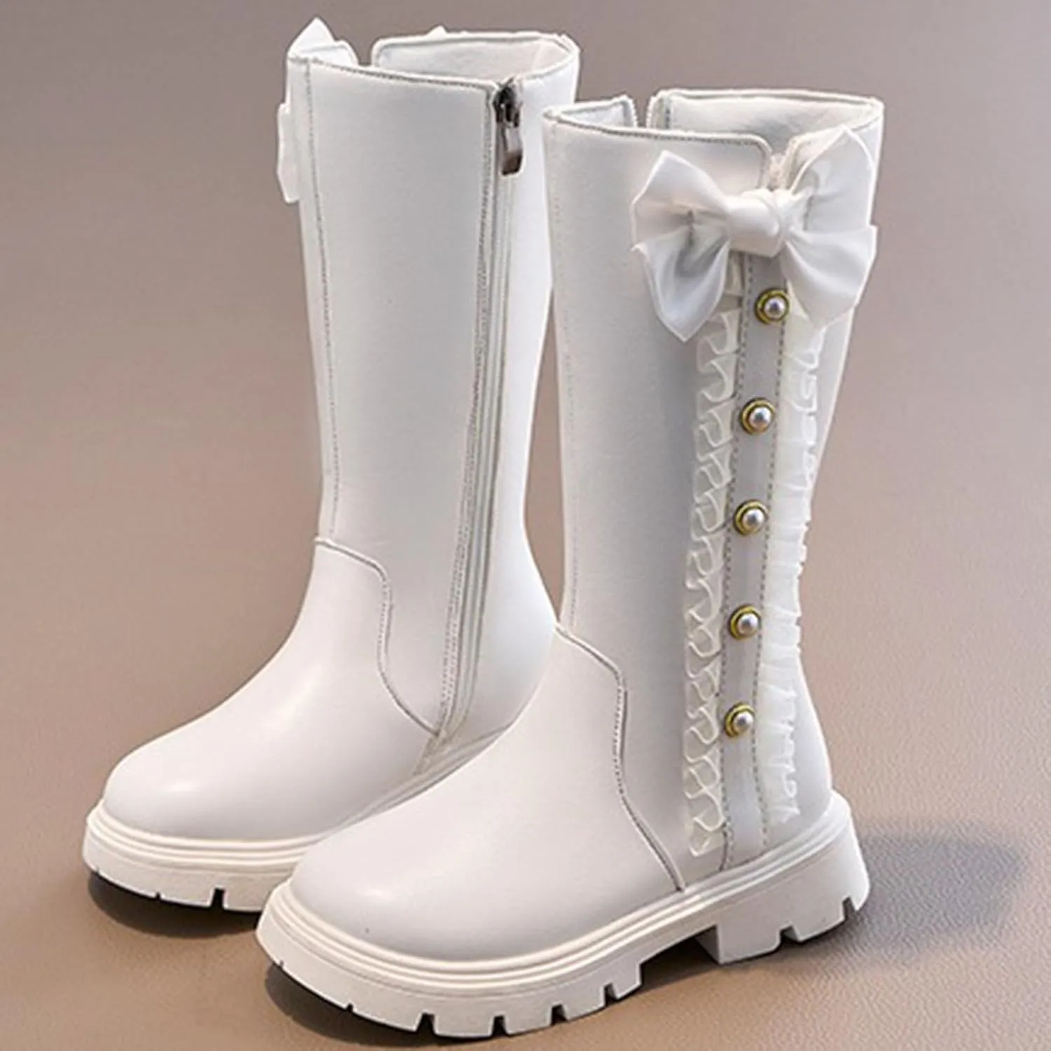 Boots for Girls, Girls Cute High Heel Kawaii Lace-up Lolita Boots with Zipper Sweet Knee High Knight Mid Calf Boots