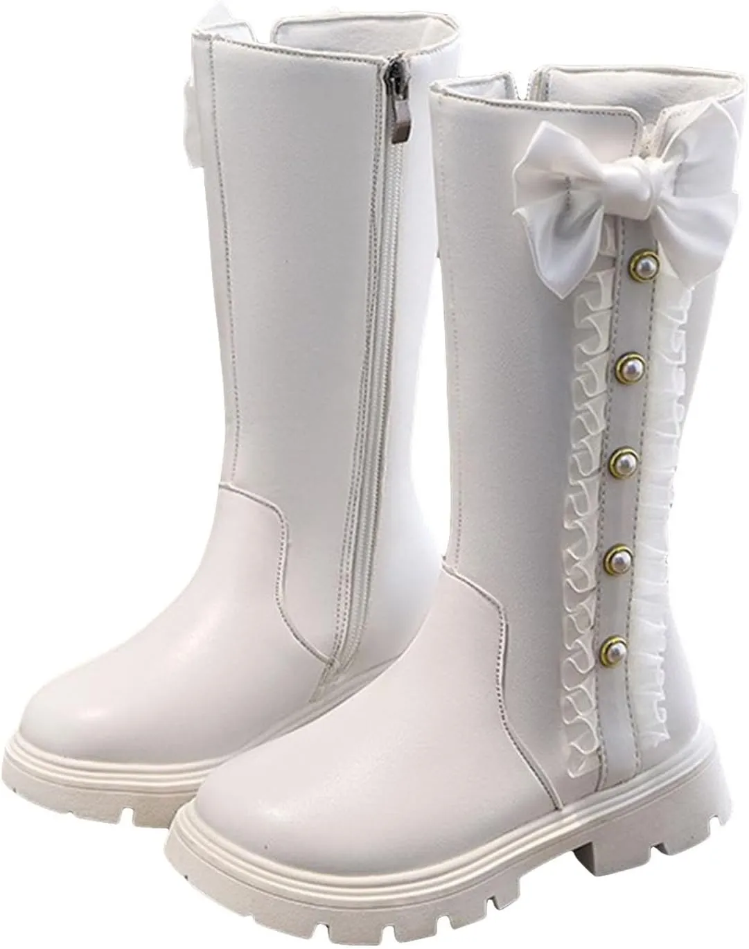 Boots for Girls, Girls Cute High Heel Kawaii Lace-up Lolita Boots with Zipper Sweet Knee High Knight Mid Calf Boots