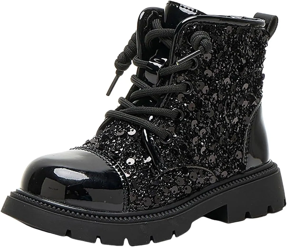 Boots for Girls, Girls Fashion Lace-Up Sequined Ankle Boots Children's Casual Boots Comfortable Lug Soft-Soled Boots