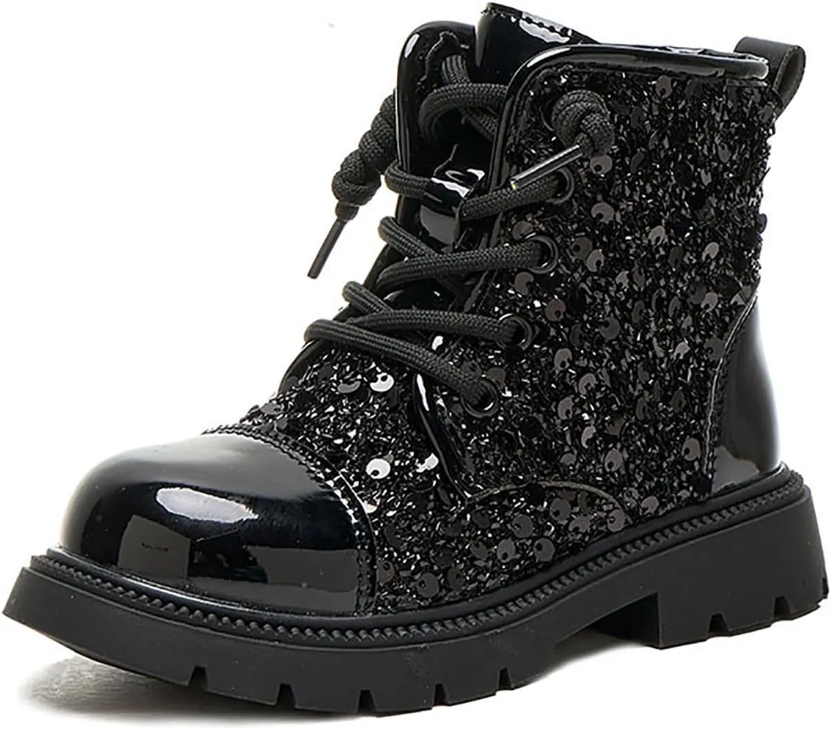 Boots for Girls, Girls Fashion Lace-Up Sequined Ankle Boots Children's Casual Boots Comfortable Lug Soft-Soled Boots