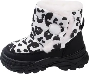 Boys Girls Winter Snow Boots Toddler Warm Fur Lined Boots Kids Non Slip Plush Ankle Mid Booties Outdoor Walking Shoes