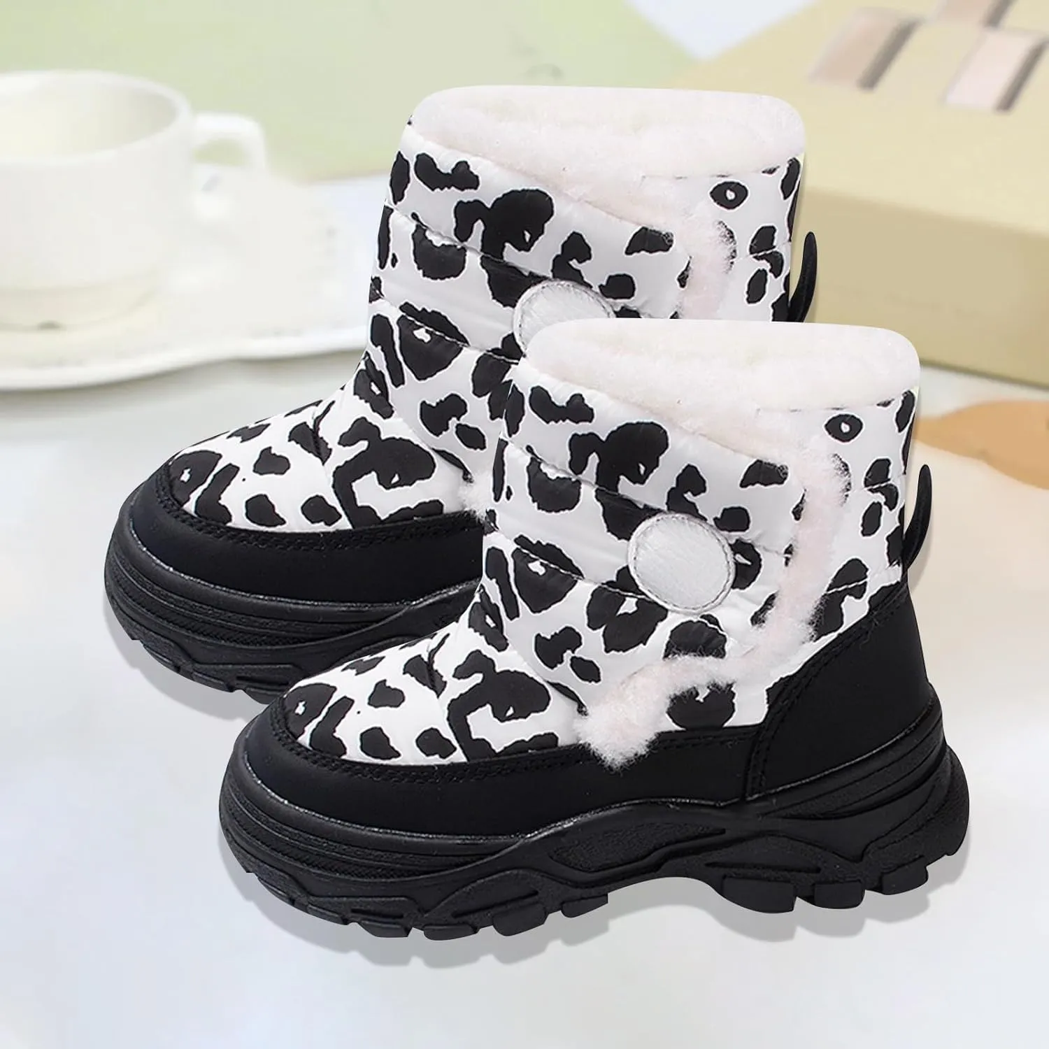 Boys Girls Winter Snow Boots Toddler Warm Fur Lined Boots Kids Non Slip Plush Ankle Mid Booties Outdoor Walking Shoes