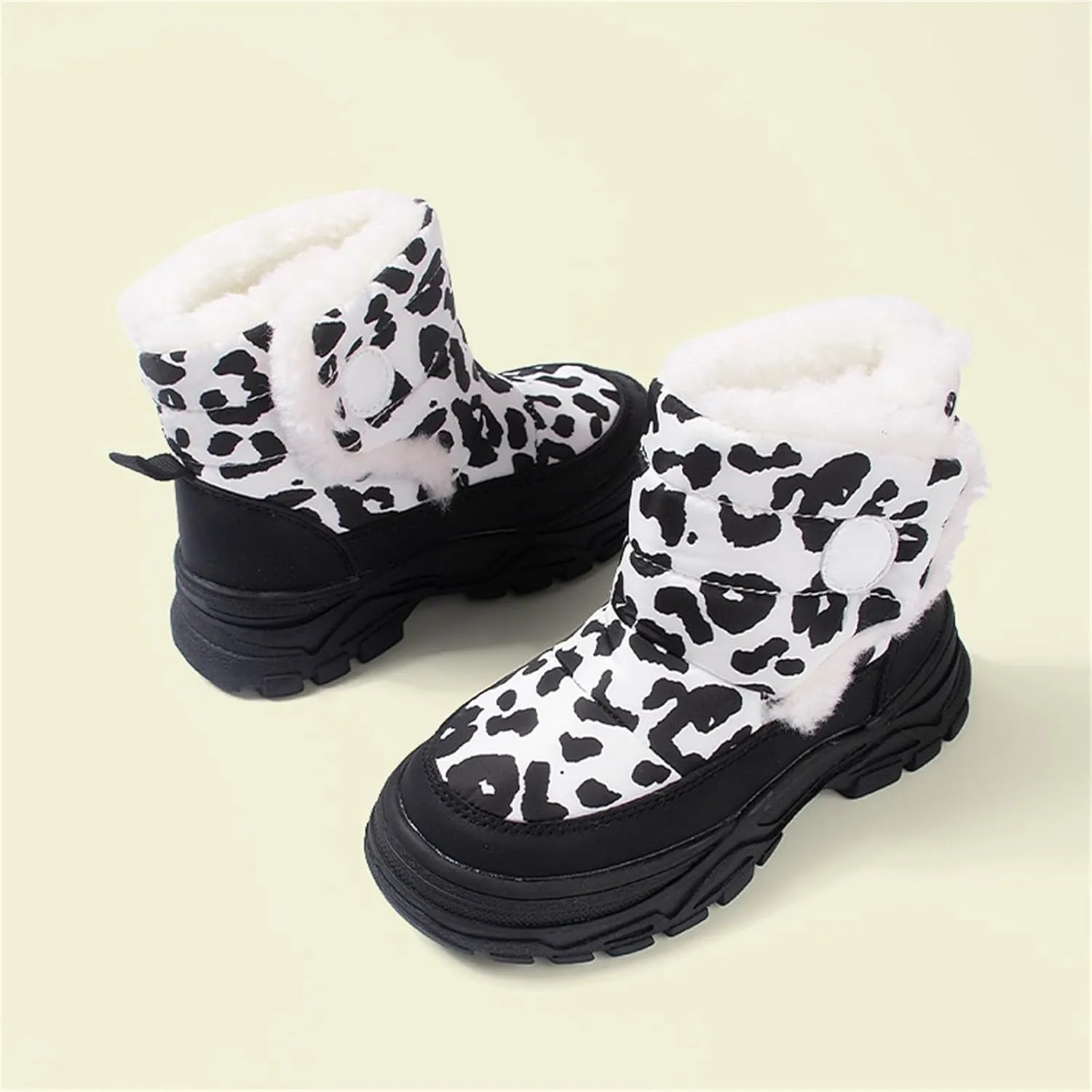 Boys Girls Winter Snow Boots Toddler Warm Fur Lined Boots Kids Non Slip Plush Ankle Mid Booties Outdoor Walking Shoes