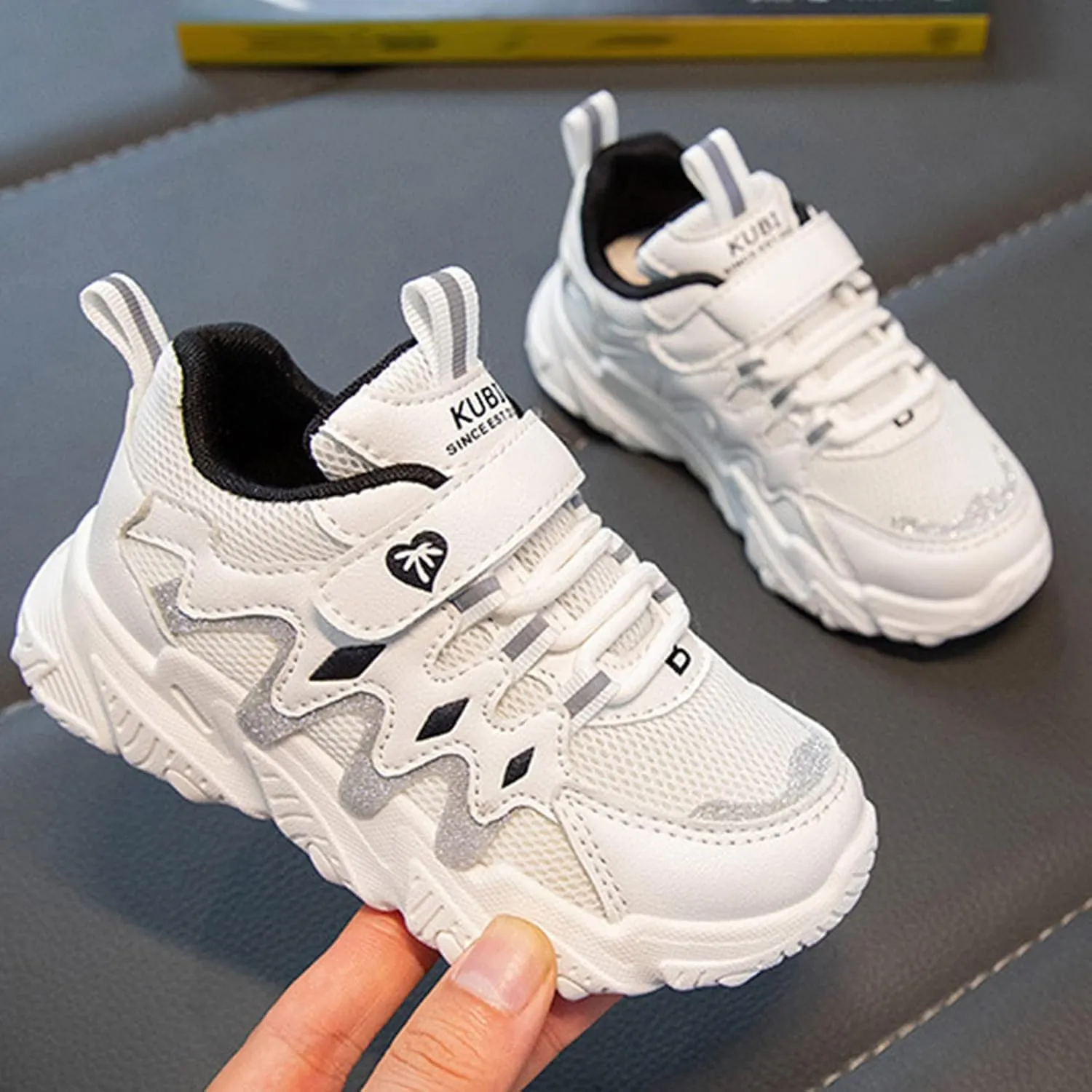 Cathalem Sneakes for Girls Thick Soles Lace Up Athletic Shoes Kids Non Slip Sneakers Flat Lightweight Mesh Breathable Shoes