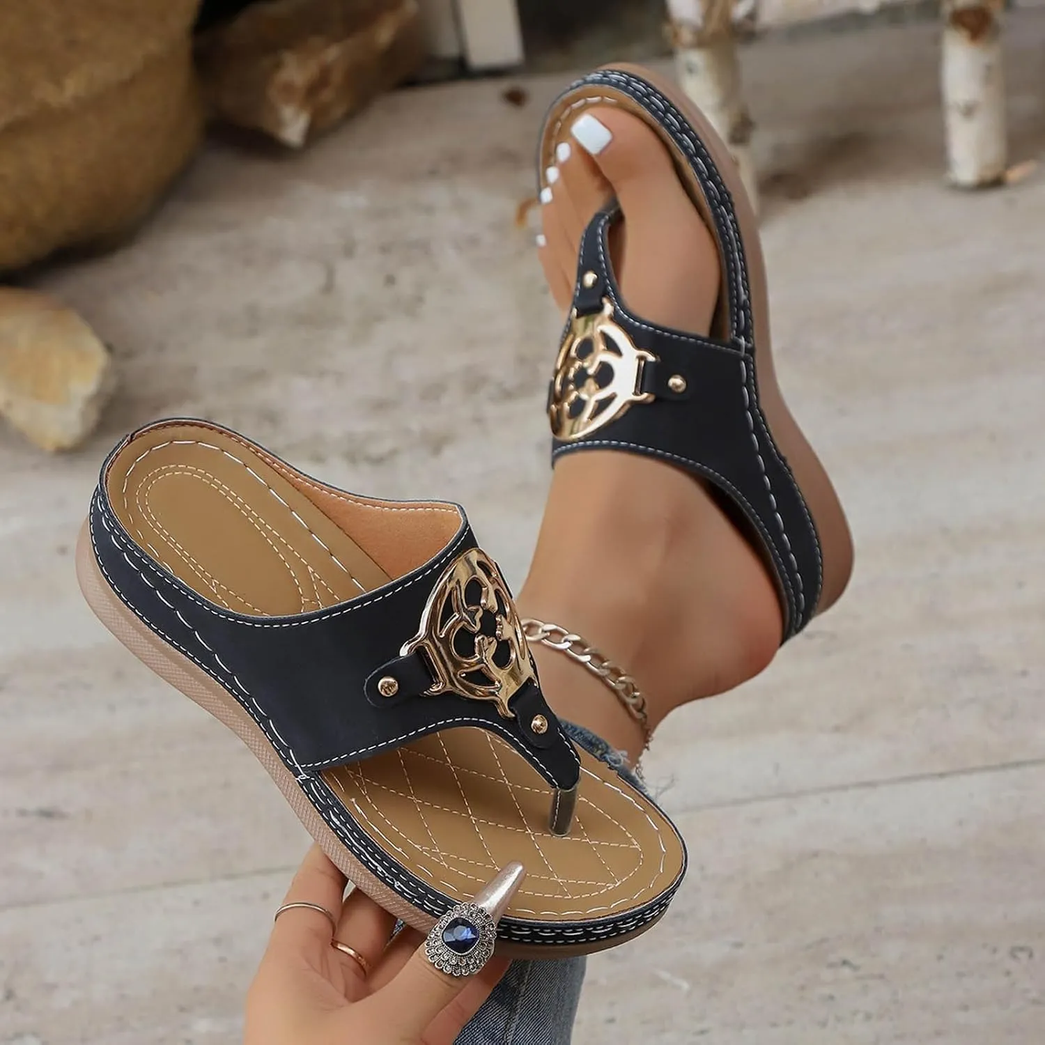 Comfortable Women's Slippers Daily Wear with Thong Design and Wedge Heel Perfect Rubber Sole Slippers for Women Outside