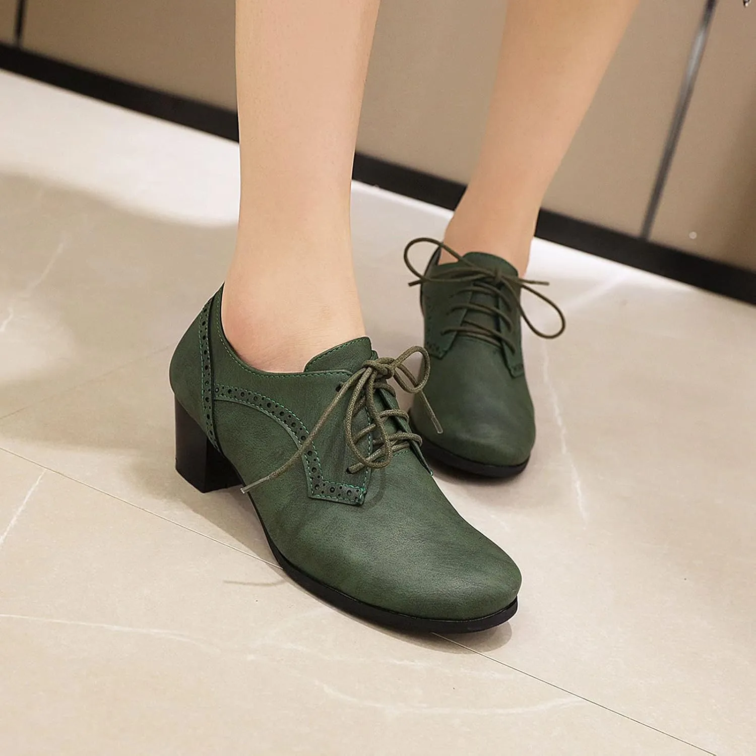 CYNLLIO Women's Block Chunky Heel Oxfords Shoes Vintage Lace-up Brogues Shoes Office Shoes Party Dress Shoes
