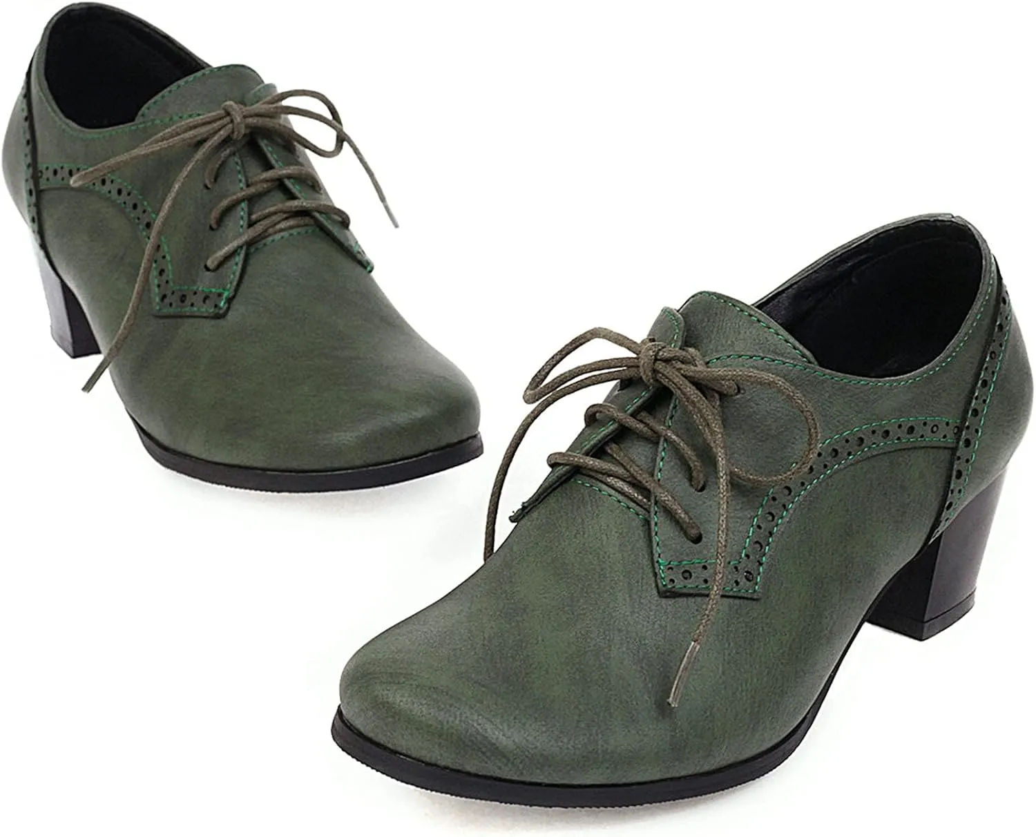CYNLLIO Women's Block Chunky Heel Oxfords Shoes Vintage Lace-up Brogues Shoes Office Shoes Party Dress Shoes