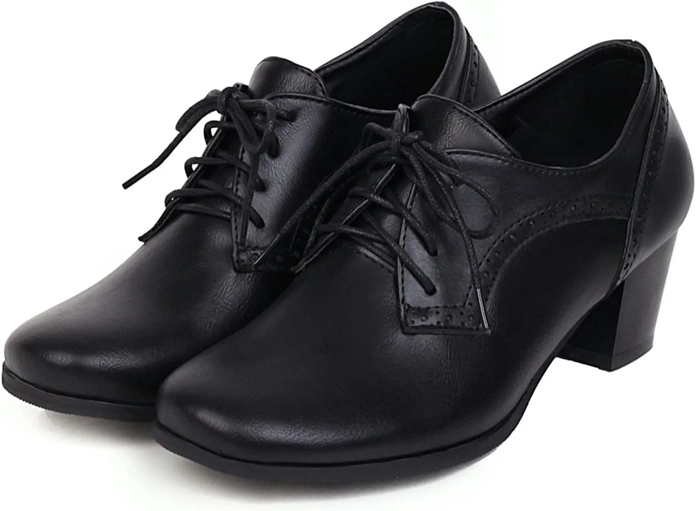 CYNLLIO Women's Block Chunky Heel Oxfords Shoes Vintage Lace-up Brogues Shoes Office Shoes Party Dress Shoes