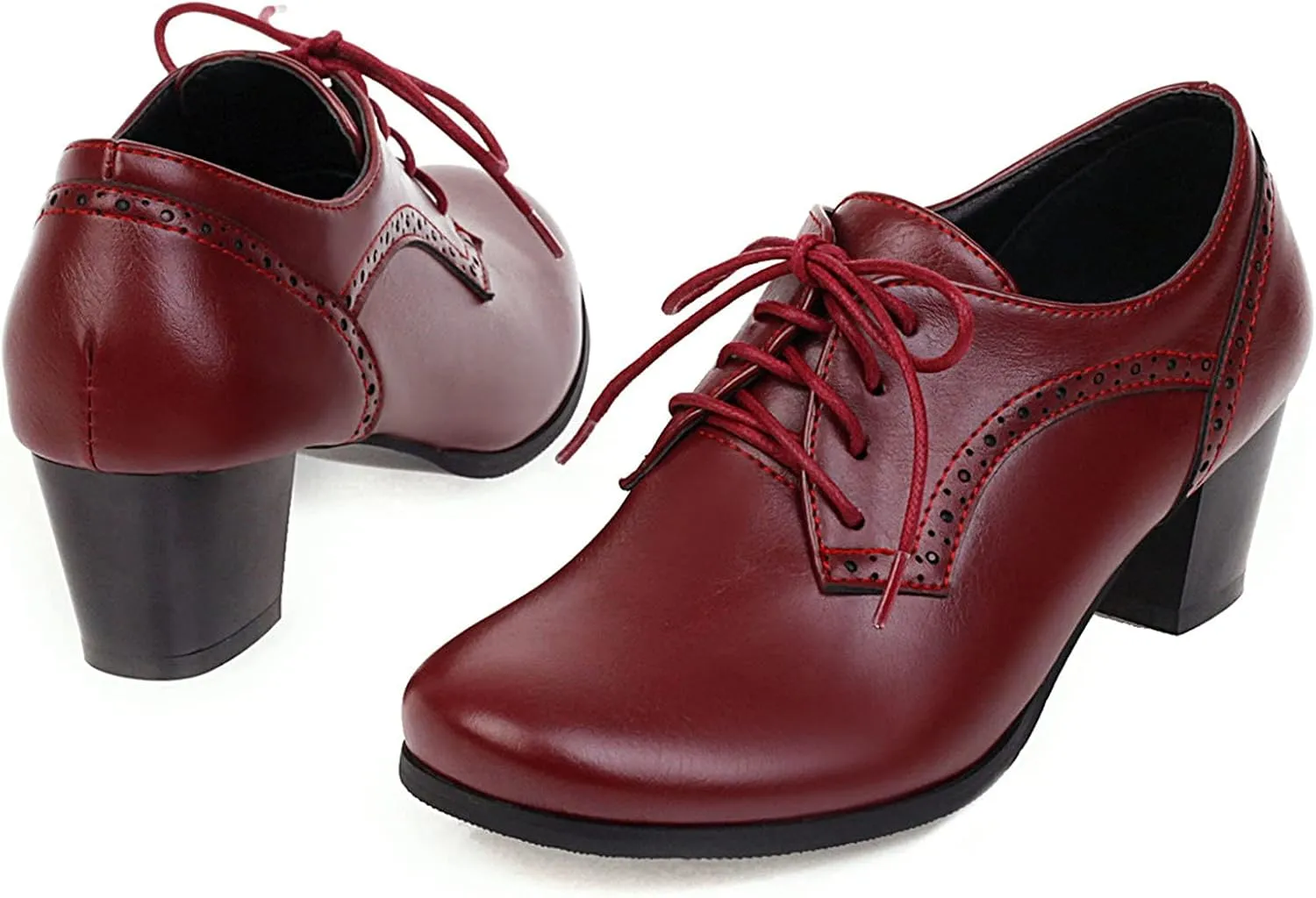 CYNLLIO Women's Block Chunky Heel Oxfords Shoes Vintage Lace-up Brogues Shoes Office Shoes Party Dress Shoes