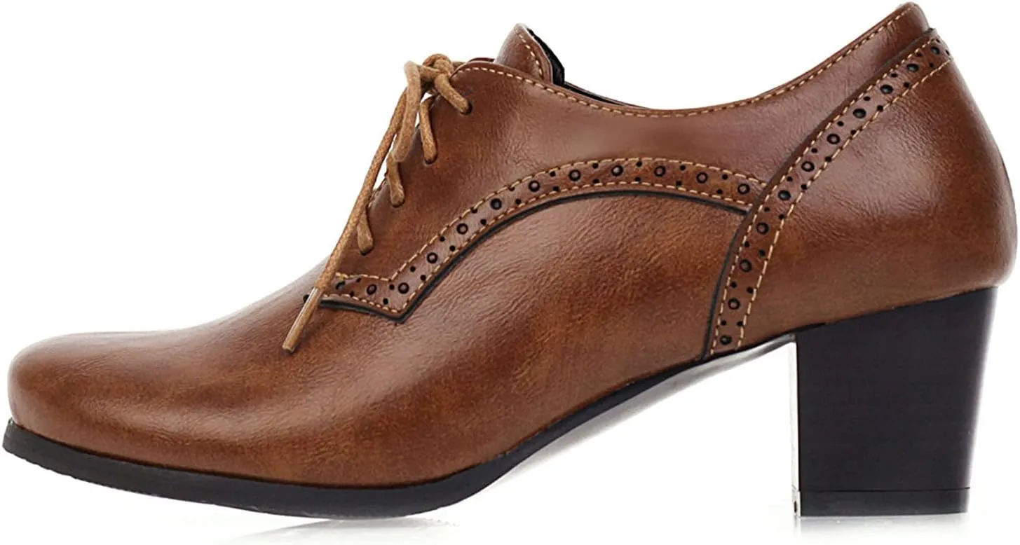 CYNLLIO Women's Block Chunky Heel Oxfords Shoes Vintage Lace-up Brogues Shoes Office Shoes Party Dress Shoes