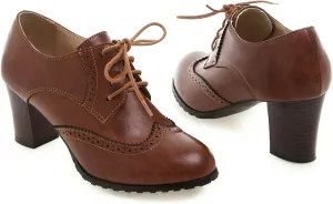 CYNLLIO Women's Block Chunky Heel Oxfords Shoes Vintage Lace-up Brogues Shoes Office Shoes Party Dress Shoes