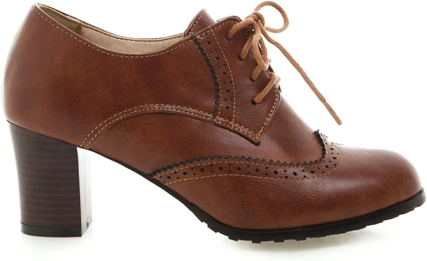 CYNLLIO Women's Block Chunky Heel Oxfords Shoes Vintage Lace-up Brogues Shoes Office Shoes Party Dress Shoes