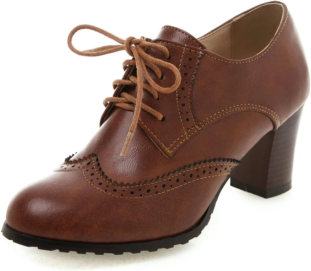CYNLLIO Women's Block Chunky Heel Oxfords Shoes Vintage Lace-up Brogues Shoes Office Shoes Party Dress Shoes