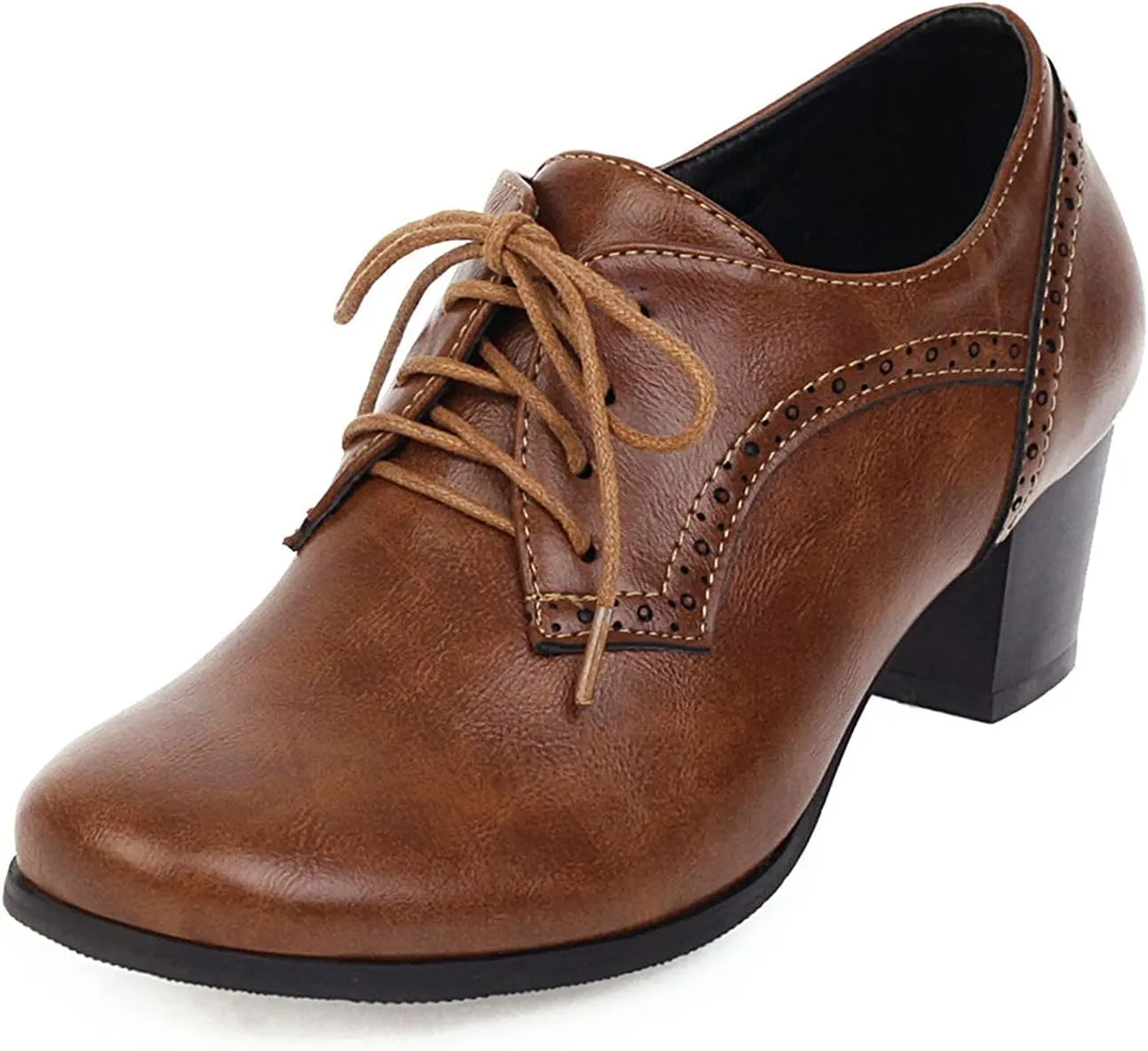 CYNLLIO Women's Block Chunky Heel Oxfords Shoes Vintage Lace-up Brogues Shoes Office Shoes Party Dress Shoes