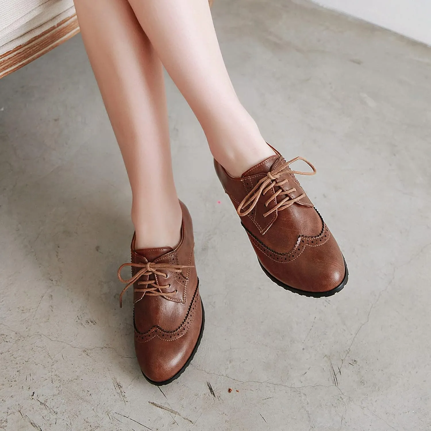CYNLLIO Women's Block Chunky Heel Oxfords Shoes Vintage Lace-up Brogues Shoes Office Shoes Party Dress Shoes