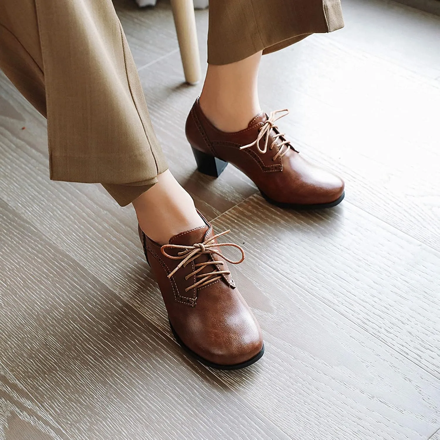 CYNLLIO Women's Block Chunky Heel Oxfords Shoes Vintage Lace-up Brogues Shoes Office Shoes Party Dress Shoes