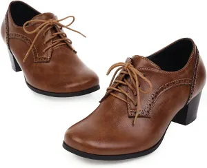CYNLLIO Women's Block Chunky Heel Oxfords Shoes Vintage Lace-up Brogues Shoes Office Shoes Party Dress Shoes