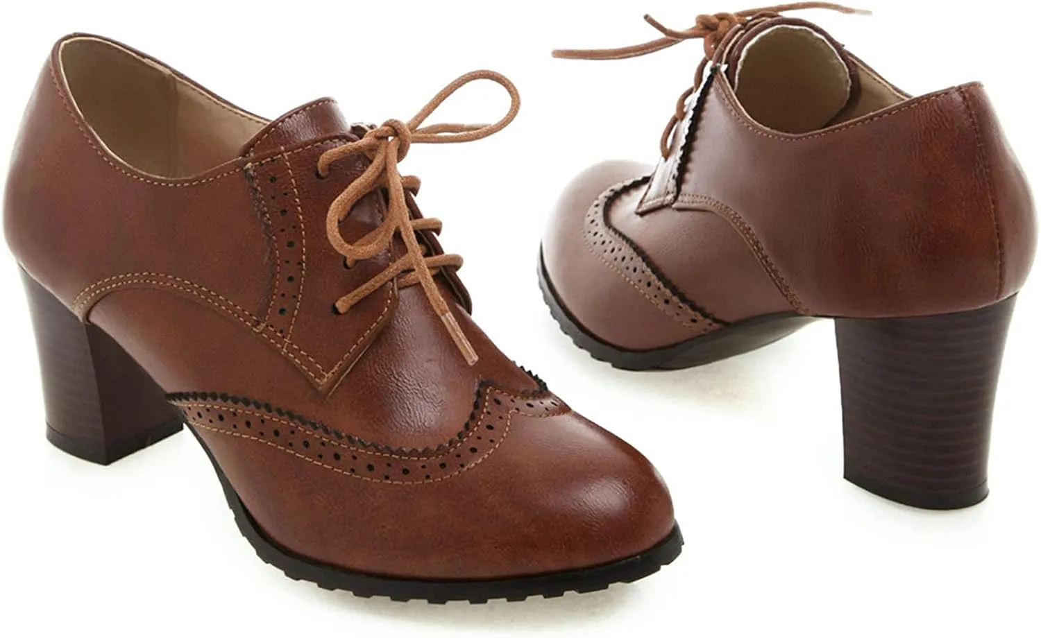 CYNLLIO Women's Block Chunky Heel Oxfords Shoes Vintage Lace-up Brogues Shoes Office Shoes Party Dress Shoes