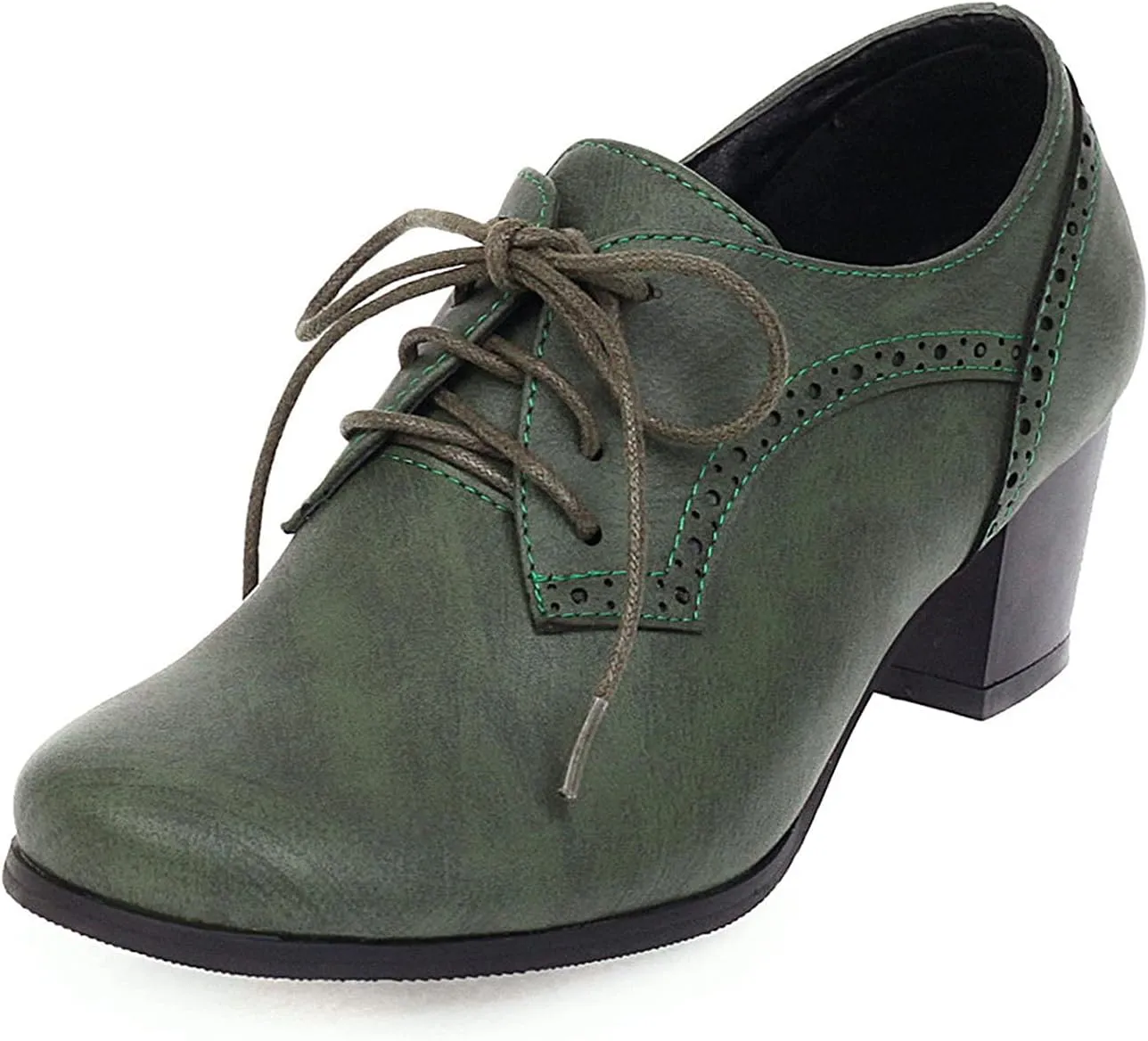 CYNLLIO Women's Block Chunky Heel Oxfords Shoes Vintage Lace-up Brogues Shoes Office Shoes Party Dress Shoes
