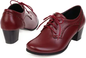 CYNLLIO Women's Block Chunky Heel Oxfords Shoes Vintage Lace-up Brogues Shoes Office Shoes Party Dress Shoes