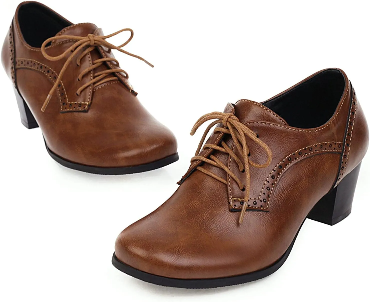 CYNLLIO Women's Block Chunky Heel Oxfords Shoes Vintage Lace-up Brogues Shoes Office Shoes Party Dress Shoes