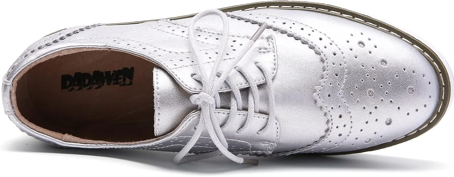 DADAWEN Women's Platform Lace-Up Wingtips Square Toe Oxfords Shoe