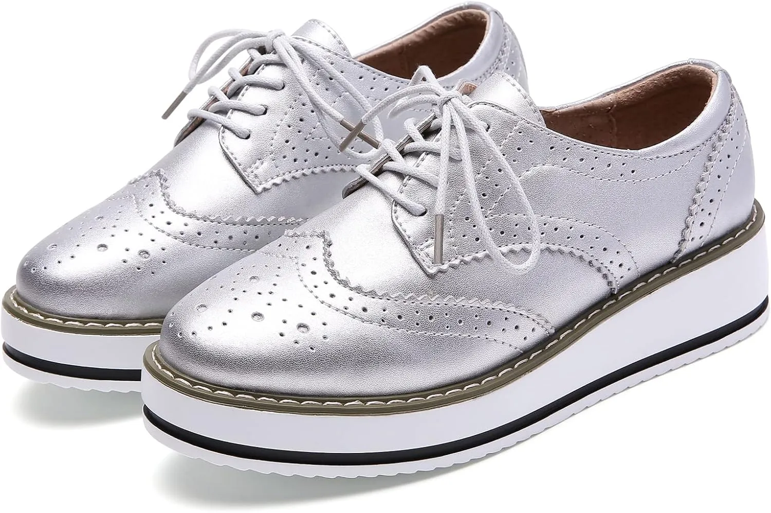 DADAWEN Women's Platform Lace-Up Wingtips Square Toe Oxfords Shoe