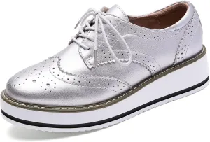 DADAWEN Women's Platform Lace-Up Wingtips Square Toe Oxfords Shoe