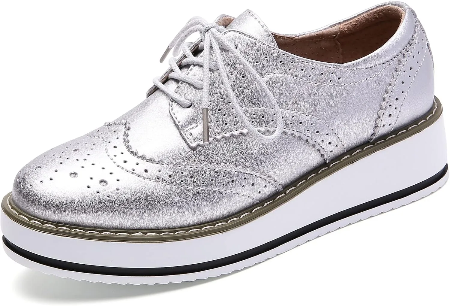 DADAWEN Women's Platform Lace-Up Wingtips Square Toe Oxfords Shoe