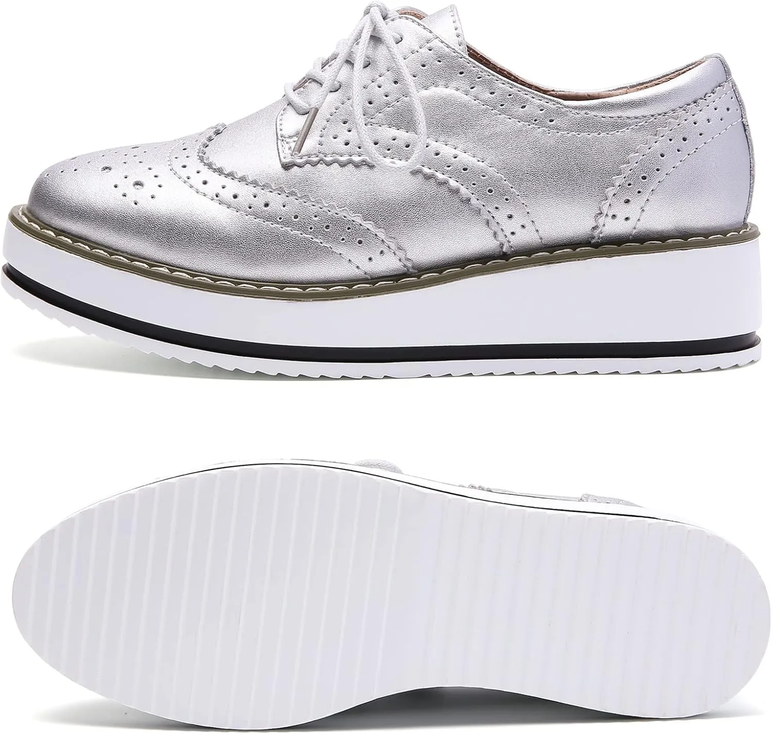 DADAWEN Women's Platform Lace-Up Wingtips Square Toe Oxfords Shoe