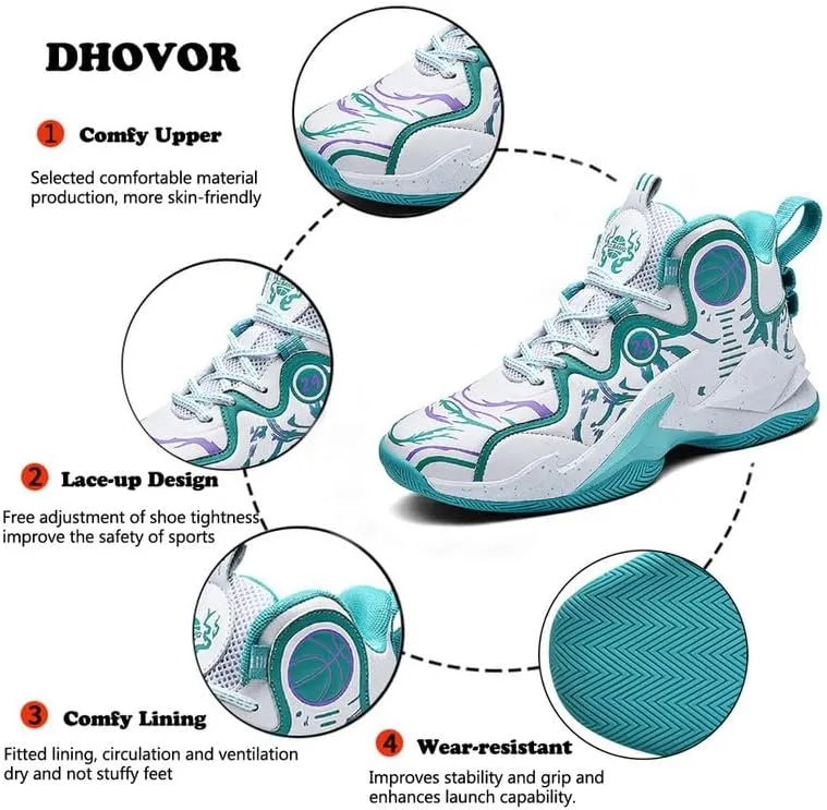 DHOVOR Big Boys Basketball Shoes Kids Athletic Running Shoes Fashion Sneakers Non-Slip Tennis Shoes Boys (Little Kid/Big Kid)