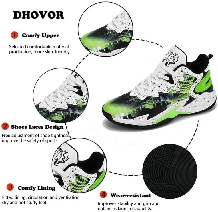 DHOVOR Boys Basketball Shoes Kids Fashion Sneakers Breathable Running Shoes for Boys Sport Tennis Shoes(Little Kid/Big Kid)