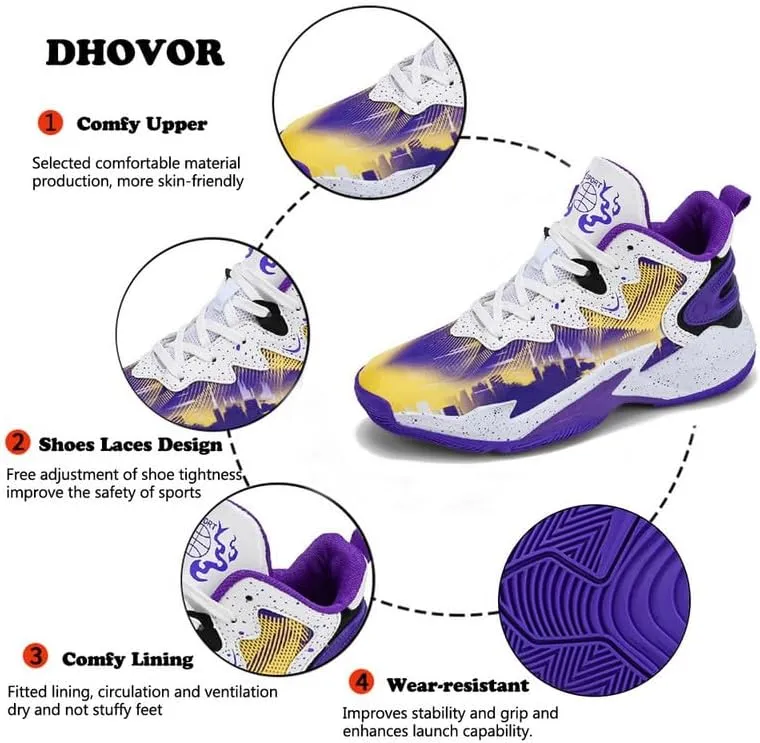 DHOVOR Boys Basketball Shoes Kids Fashion Sneakers Breathable Running Shoes for Boys Sport Tennis Shoes(Little Kid/Big Kid)