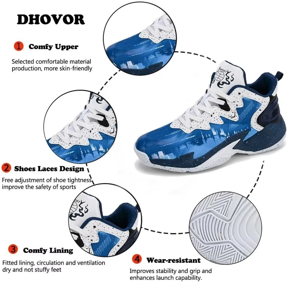 DHOVOR Boys Basketball Shoes Youth Fashion Basketball Sneakers Kids Running Shoes Indoor and Outdoor (Little Kid/Big Kid)