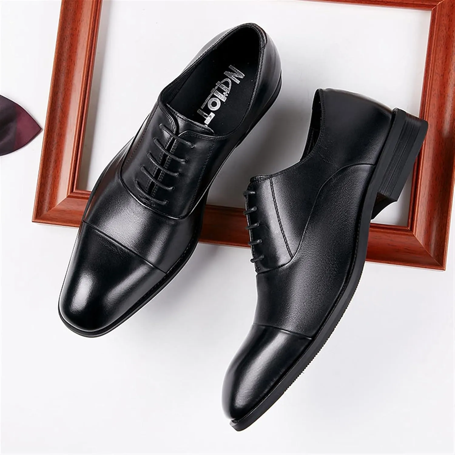 Dress Oxford for Men Lace Up Cap Toe Breathable Round Toe Genuine Leather Slip Resistant Rubber Sole Block Heel Low Top Non Slip Prom Suitable for Many Occasions.