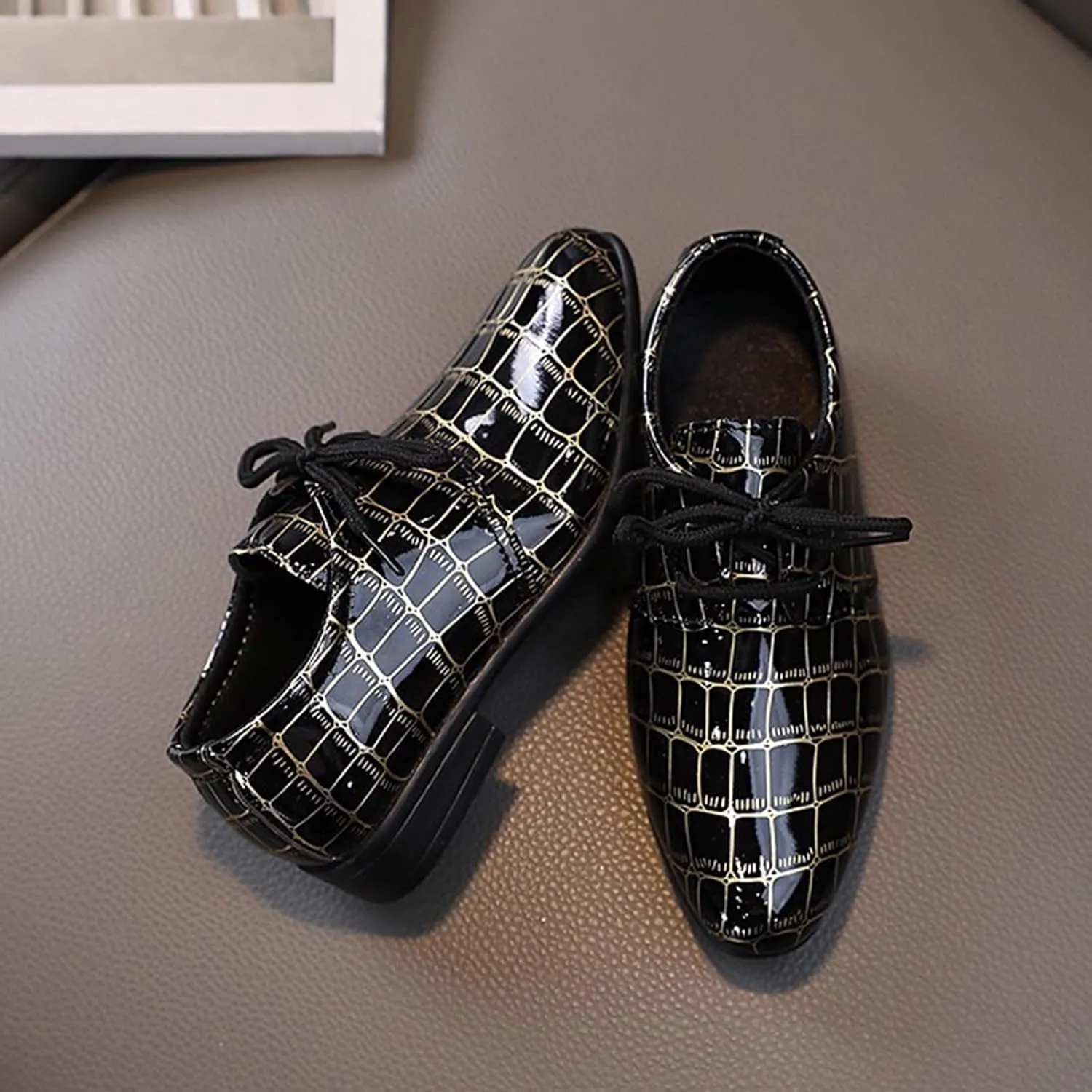 Fashion All Seasons Boys Leather Shoes Pointed Toe Low Heel Lace Up Leather Grain Comfortable Dress Toddler Size 5 Shoes