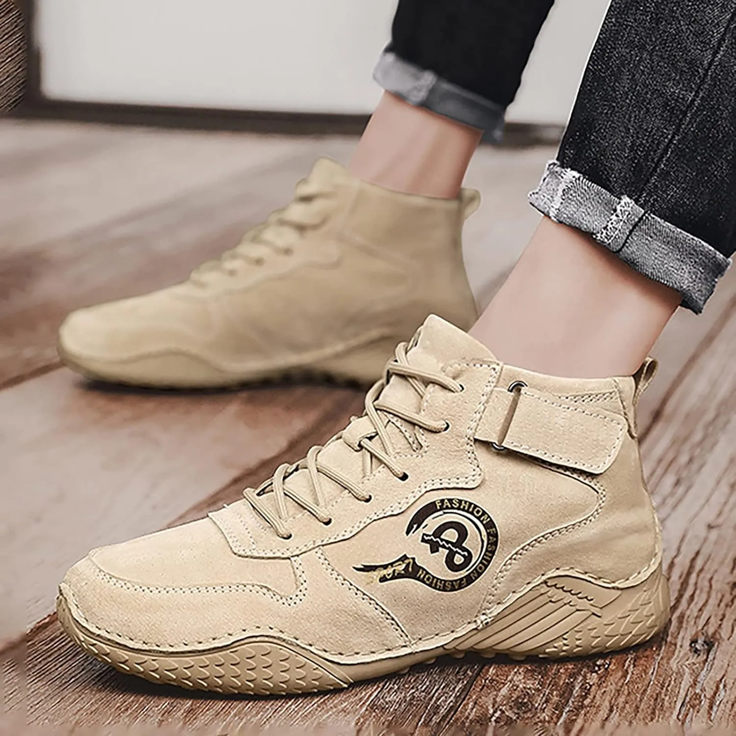 Fashion Sneakers Shoes Men's British Large Casual Suede Foreign Trade Lace Up and Hook Loop Sneakers