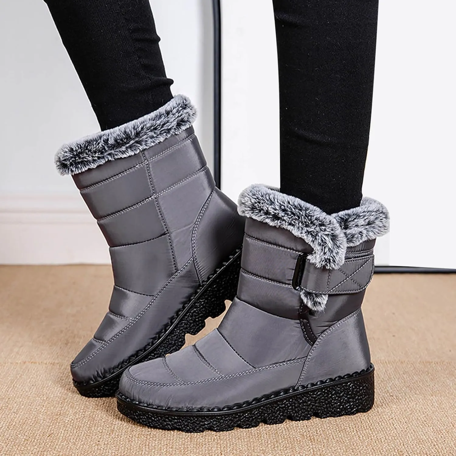 Fashion Winter Boots for Couple Water Proof Flat Non Slip Snow Boots Hook Loop Keep Warm Snow Boots Walking Shoes
