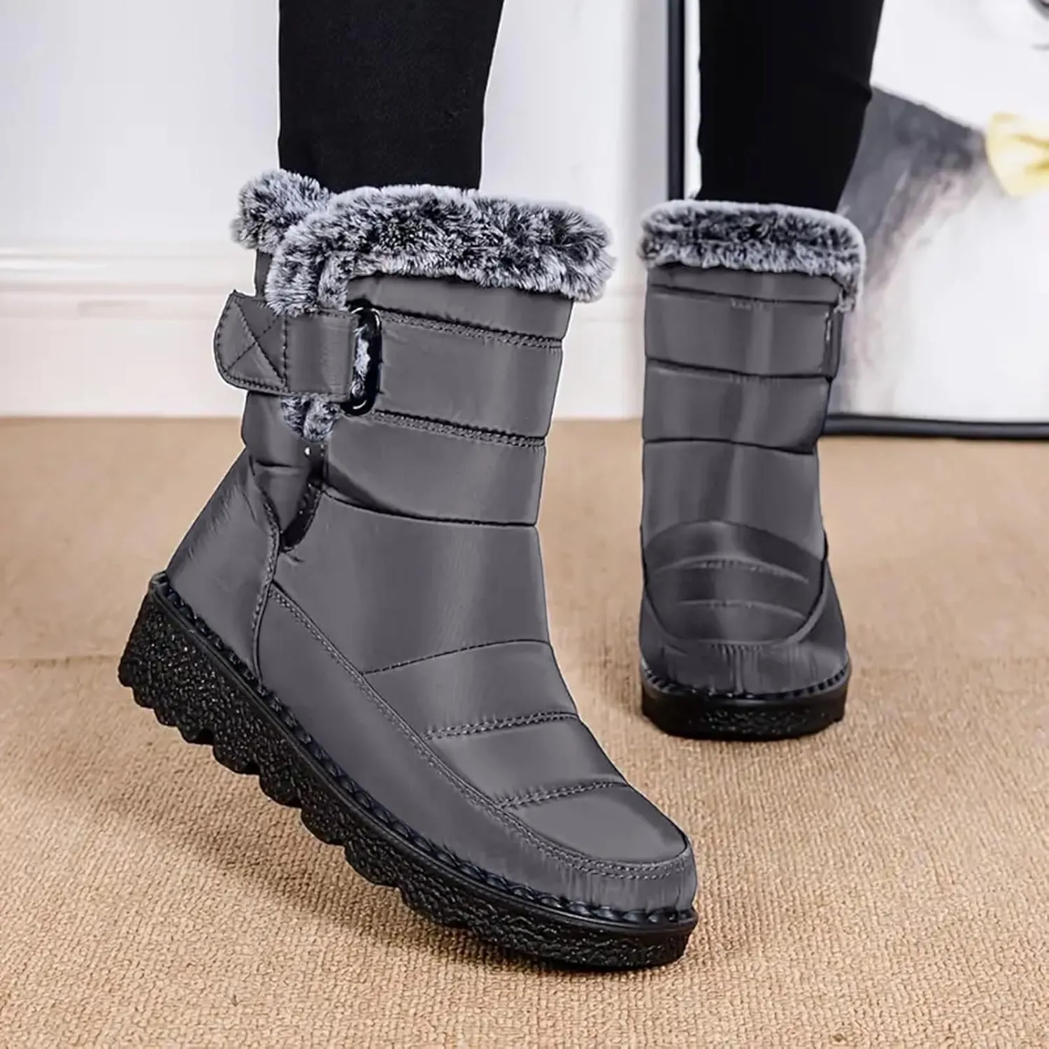 Fashion Winter Boots for Couple Water Proof Flat Non Slip Snow Boots Hook Loop Keep Warm Snow Boots Walking Shoes